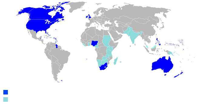 Map of where English is spoken in the world.