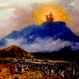 Artist's impression of Moses receiving the 10 commandments.