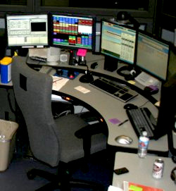 A computerised stock exchange trading station.