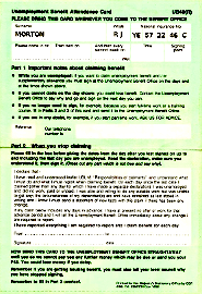 The ubuquitous UB40 unemployment benefit card.