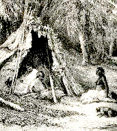 Hunter-gathers: A 19th century engraving of an Indigenous Australian encampment.