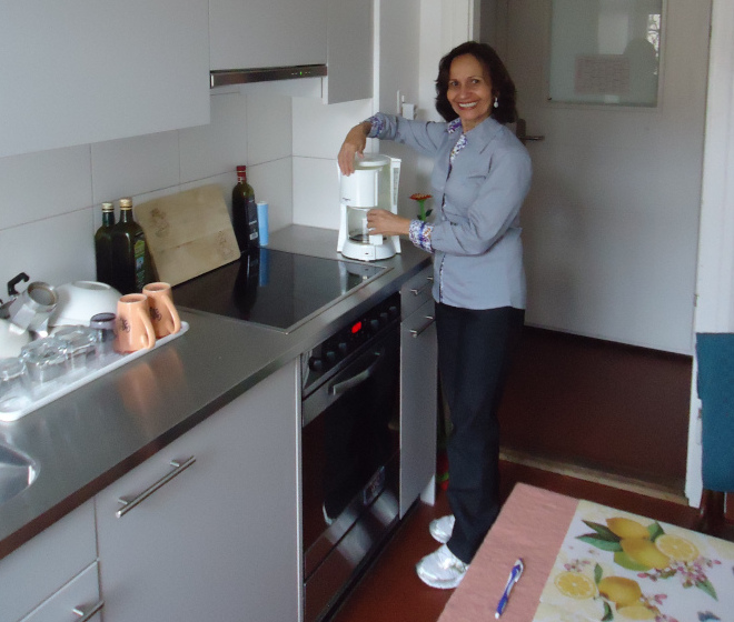 In the kitchen of Hajnal's flat, Zurich, Switzerland.