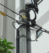 Photo of where the Internet-bearing telephone cable enters my building.