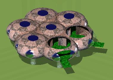 A hub and 6 petals forming a complete daisy of the landshare dwelling.