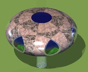 Oblique view of an oblate ellipsoidal accommodation module of the landshare dwelling.