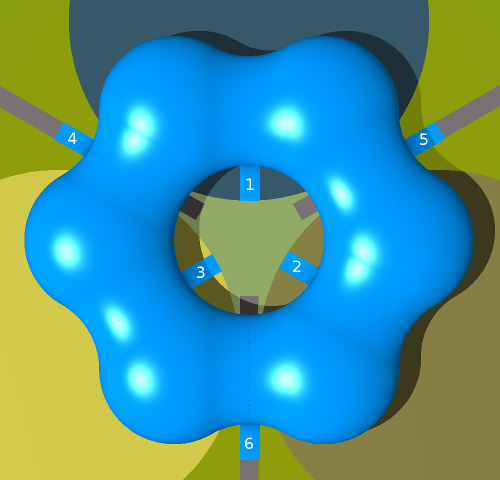 Plan view of the whole landshare dwelling, showing its 6 access points.