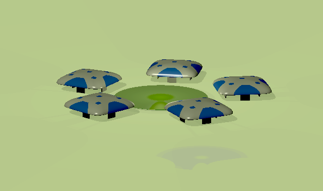 View of a 5-unit group of UTDs from from an elevation of 15 degrees.