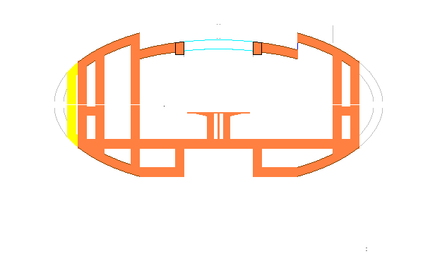 Elliptical super-frame structure for the central shell of each of the two daisies of the landshare dwelling.