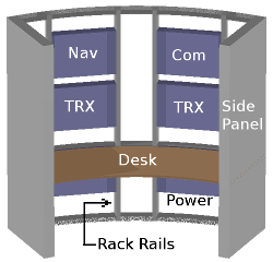 Front view of the navigation and communication console installed in the workspace module of the landshare dwelling.