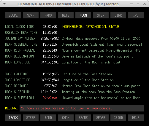 MOON-TRACK sub-tab of the Communications Command & Control program originated and written in 'C' by Robert John Morton YE572246C.