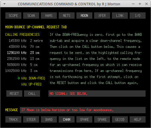 MOON->CHAN sub-tab of the Communications Command & Control program originated and written in 'C' by Robert John Morton YE572246C.