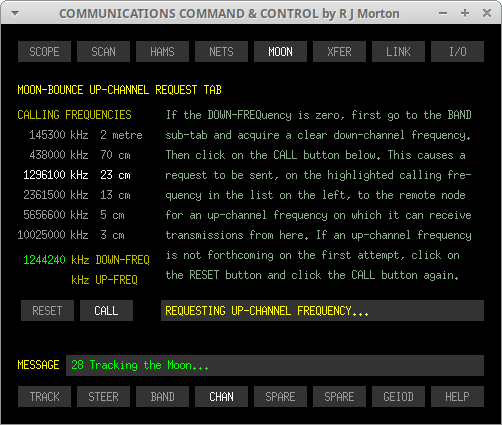 MOON->CHAN sub-tab of the Communications Command & Control program originated and written in 'C' by Robert John Morton YE572246C.