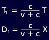 Calculation of time dilation and distance contraction.