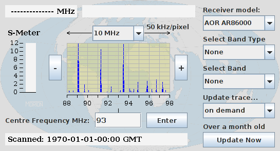 Front panel image of the radio bandscope applet by Robert John Morton, which ran live in the old Java capable browsers.