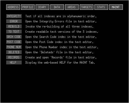 EBS Marketeer II's MAINTENANCE tab.