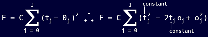 MLP training: rate of change of the total output error with the change of a particular weight.