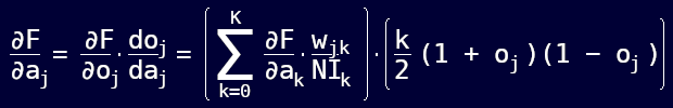 Partial dF/da for a hidden neuron.