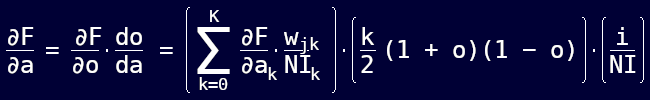 Rate of change of the total output error per unit change in an input weight for a hidden neuron.