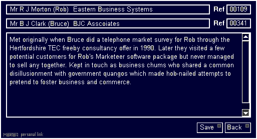 The interpersonal relationship window of the EBS Personal Link application.