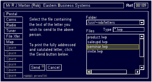 The conventional mail facility of the EBS Personal Link application.